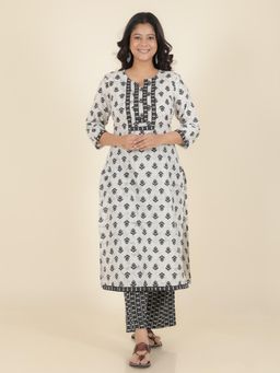 ARAMYA - White Soft Cotton Ikat Straight Kurta for Women