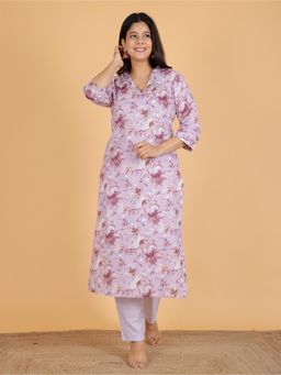 ARAMYA - Soft Cotton Straight Gold Foil Print Kurta for Women