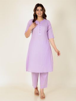 ARAMYA - Soft Cotton A-Line Solid Kurta for Women