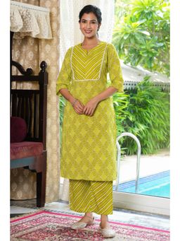 ARAMYA - Green Soft Cotton Printed Straight Kurta for Women
