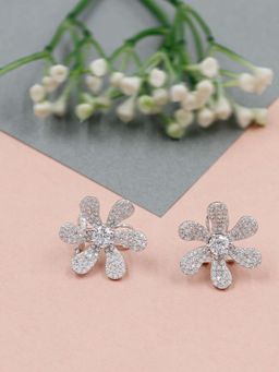 SANGEETA BOOCHRA JAIPUR - White Enchanted Garden Silver Cz Floral Earrings