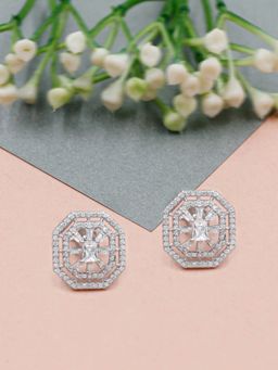 SANGEETA BOOCHRA JAIPUR - White Enchanting Orbit Silver Cz Earring