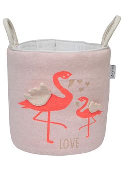 Pomme - 100% Combed Cotton Knitted Flamingo Pattern Decorative Storage Basket Light Pink