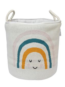 Pomme - 100% Combed Cotton Knitted Rainbow Pattern Decorative Storage Basket White