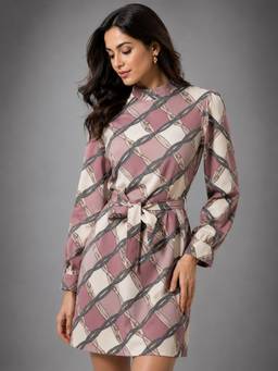 Twenty Dresses by Nykaa Fashion - Womens Belt Printed Round Neck Polyester A-Line Dress