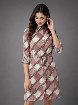 Twenty Dresses by Nykaa Fashion - Womens Belt Printed Shirt Collar Polyester Shift Dress