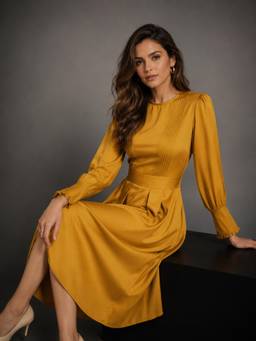 Twenty Dresses by Nykaa Fashion - Womens Yellow Pintuck Detail Midi Dress