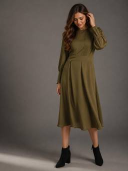 Twenty Dresses by Nykaa Fashion - Women Olive Green Solid A-Line Dress