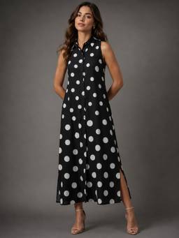 Twenty Dresses by Nykaa Fashion - Womens Black & White Polka Maxi Dress
