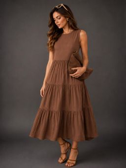 Twenty Dresses by Nykaa Fashion - Womens Brown Cotton Gauze Tiered Dress