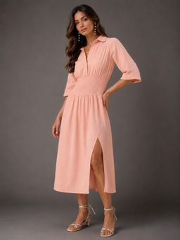 Twenty Dresses by Nykaa Fashion - Womens Pink Cotton Gauze Dress with Waist Smocking