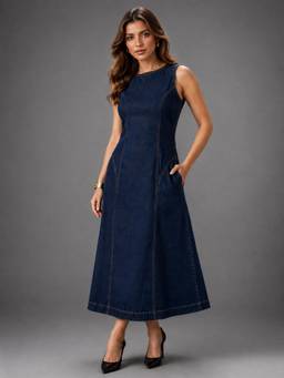 Twenty Dresses by Nykaa Fashion - Womens Denim Midi Dress with Pockets