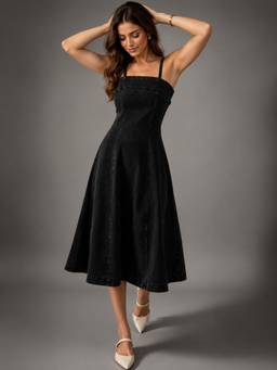 Twenty Dresses by Nykaa Fashion - Womens Black Denim Dress with Shoulder straps