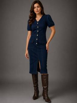 Twenty Dresses by Nykaa Fashion - Womens Denim Dress with front Slit