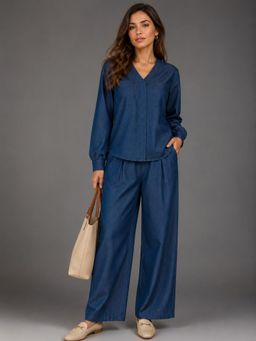Twenty Dresses by Nykaa Fashion - Womens Denim Oversized Shirt & Pant