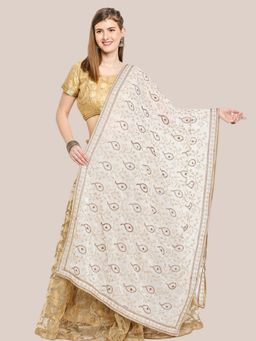Dupatta Bazaar - Womens Cream Paisley Embroidered Georgette Dupatta