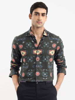 Rare Rabbit - Men Charcoal Printed Casual Shirt