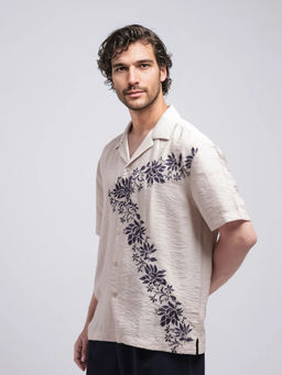 Rare Rabbit - Men Beige Embroidered Casual Shirt