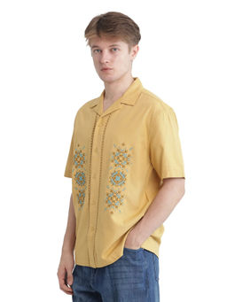 Rare Rabbit - Men Yellow Embroidered Casual Shirt