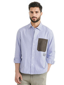 Rare Rabbit - Men Blue Stripes Casual Shirt