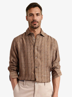 Rare Rabbit - Men Brown Stripes Casual Shirt