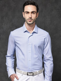 Rare Rabbit - Men Blue Textured Casual Shirt
