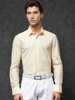 Rare Rabbit - Men Yellow Textured Casual Shirt