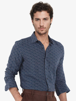 Rare Rabbit - Men Blue Printed Casual Shirt