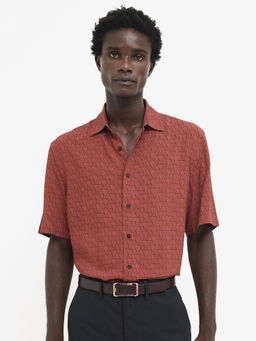 Rare Rabbit - Men Rust Printed Casual Shirt