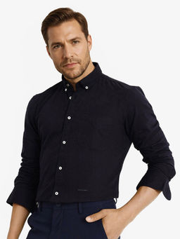 Rare Rabbit - Men Navy Blue Solid Casual Shirt