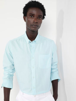 Rare Rabbit - Men Turquoise Solid Casual Shirt