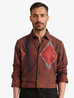 Rare Rabbit - Men Brown Abstract Casual Shirt