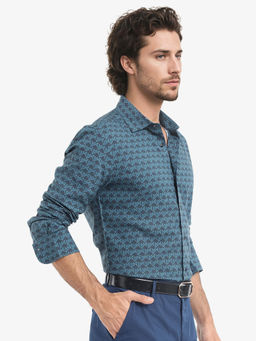 Rare Rabbit - Men Teal Printed Casual Shirt