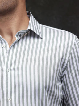 Rare Rabbit - Men Green Stripes Casual Shirt