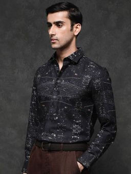 Rare Rabbit - Men Black Abstract Casual Shirt