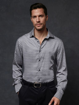 Rare Rabbit - Men Grey Abstract Casual Shirt