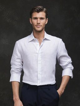 Rare Rabbit - Men White Stripes Formal Shirt