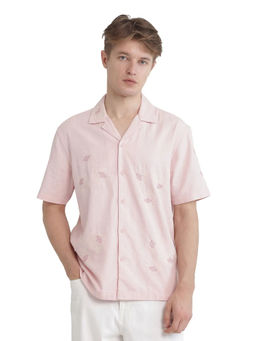 Rare Rabbit - Men Pink Embroidered Casual Shirt