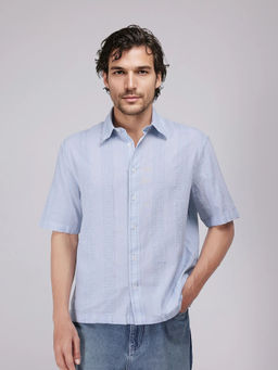 Rare Rabbit - Men Blue Stripes Casual Shirt