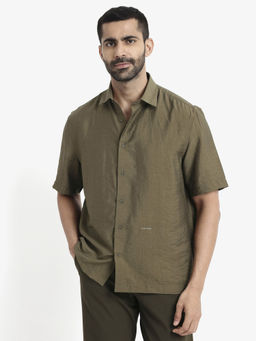 Rare Rabbit - Men Olive Solid Casual Shirt