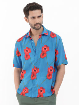 Rare Rabbit - Men Blue Floral Casual Shirt