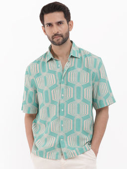 Rare Rabbit - Men Turquoise Printed Casual Shirt
