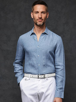 Rare Rabbit - Men Blue Solid Casual Shirt