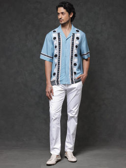 Rare Rabbit - Men Blue Abstract Casual Shirt