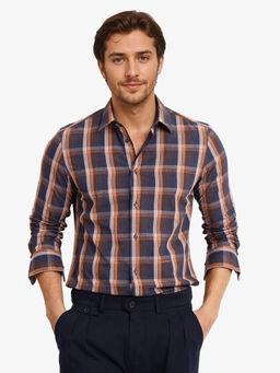 Rare Rabbit - Men Navy Blue Checks Casual Shirt