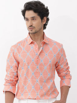 Rare Rabbit - Men Coral Printed Casual Shirt