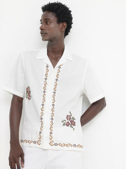 Rare Rabbit - Men White Embroidered Casual Shirt