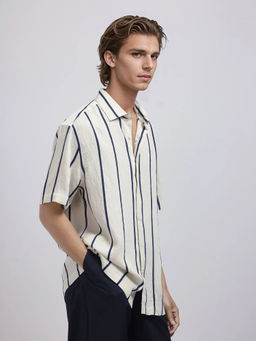 Rare Rabbit - Men Off White Stripes Casual Shirt