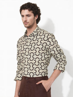 Rare Rabbit - Men Beige Printed Casual Shirt