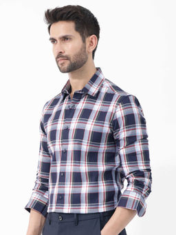 Rare Rabbit - Men Navy Blue Checks Casual Shirt